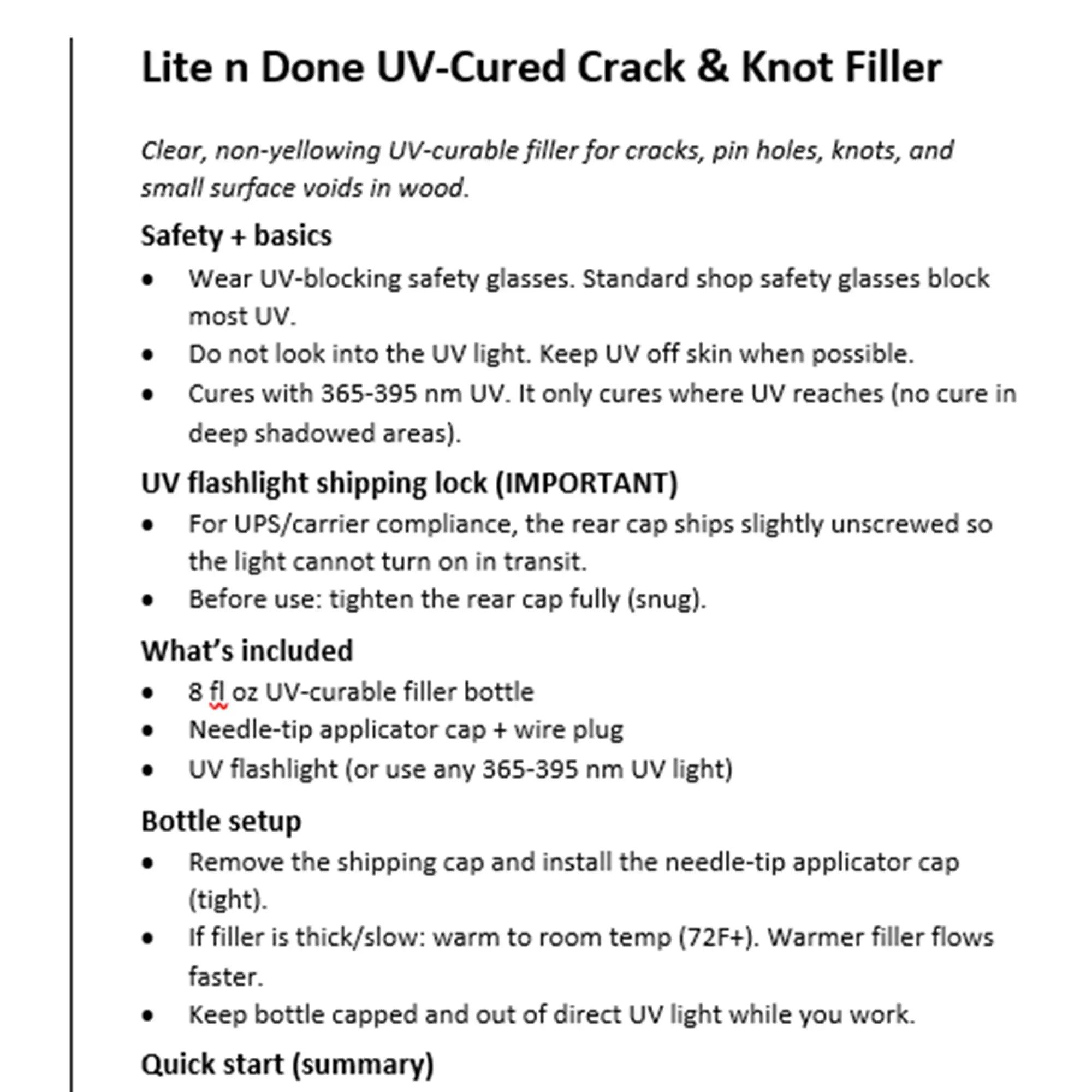 UV-Cured Wood Crack & Knot Filler