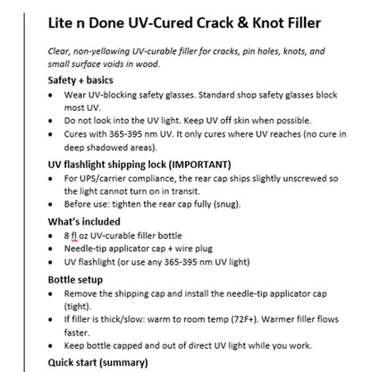 UV-Cured Wood Crack &amp; Knot Filler